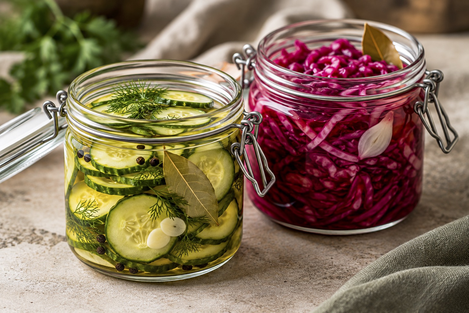 70b97ad1e8e6e9da2a7a3ee104605ffb718a029949dce77e63a218f09ecbabd7 Ayurvedic pickles with cucumber and red cabbage